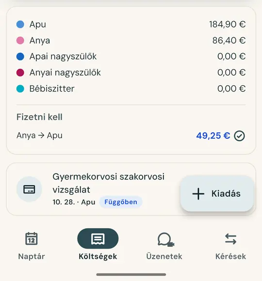 Kiadások igazságos megosztása — Fotózzátok le a nyugtát, az összeg és a dátum pedig automatikusan kitöltődik. Osszátok el fele-fele arányban vagy a megbeszéltek szerint: az egyenleg mindig pontos.