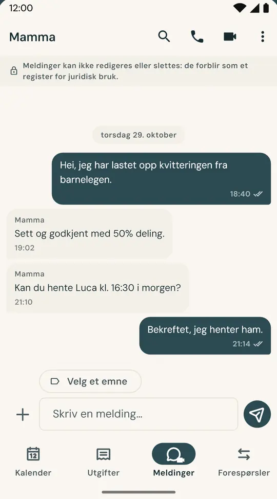 En chat dedikert til barna — Holdes adskilt fra andre hverdagssamtaler. Sendte meldinger kan verken redigeres eller slettes.