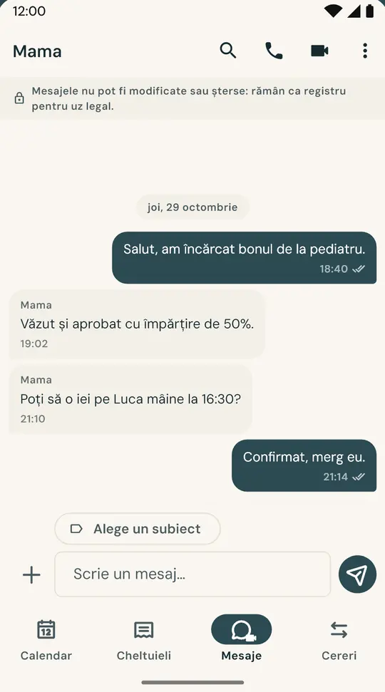 Un chat dedicat exclusiv copiilor — Separat de mesajele cotidiene obișnuite. Mesajele trimise nu pot fi modificate sau șterse ulterior.