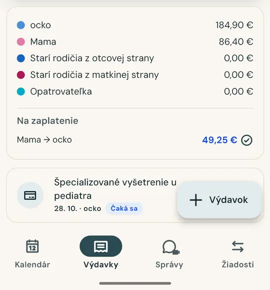 Spravodlivé rozdelenie výdavkov na deti — Odfoťte pokladničný blok a suma s dátumom sa vyplnia automaticky. Rozdeľte výdavok na polovicu alebo podľa dohody: bilancia je vždy aktuálna.