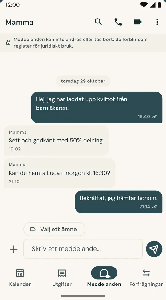 En chatt bara för barnen — Hålls separat från vanliga meddelanden. Skickade meddelanden kan varken ändras eller raderas.