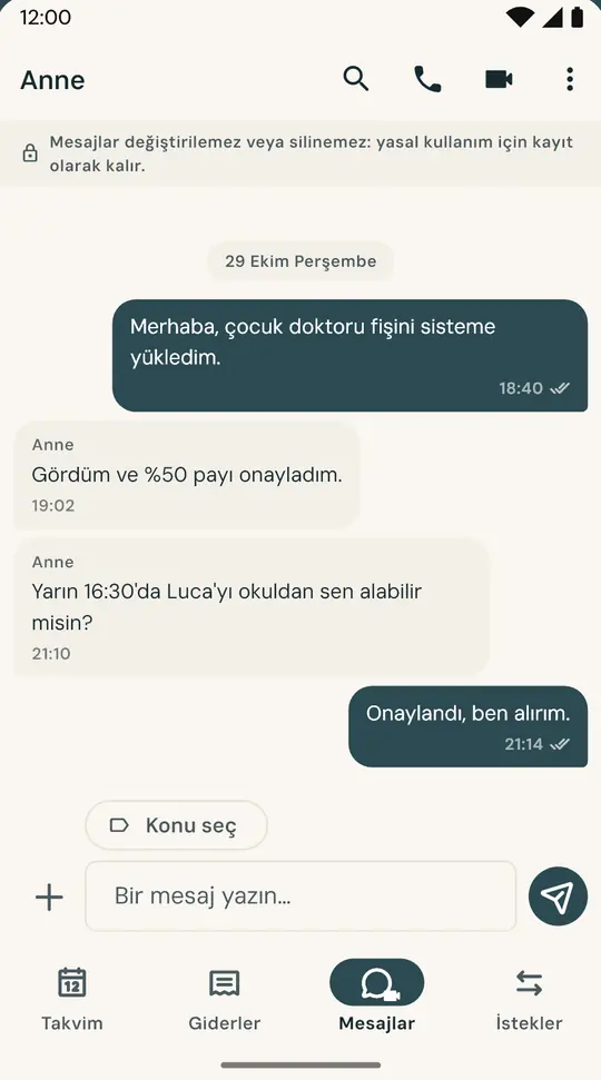 Yalnızca çocuklara özel sohbet — Günlük mesajlaşmalardan ayrı tutulur. Gönderilen mesajlar sonradan düzenlenemez veya silinemez.